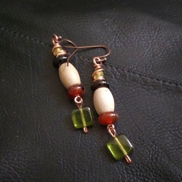 Pretty Colorful Handmade Fall Dangle Earrings - Mixed Semi-Precious Stone Beads - Picture 2 of 8